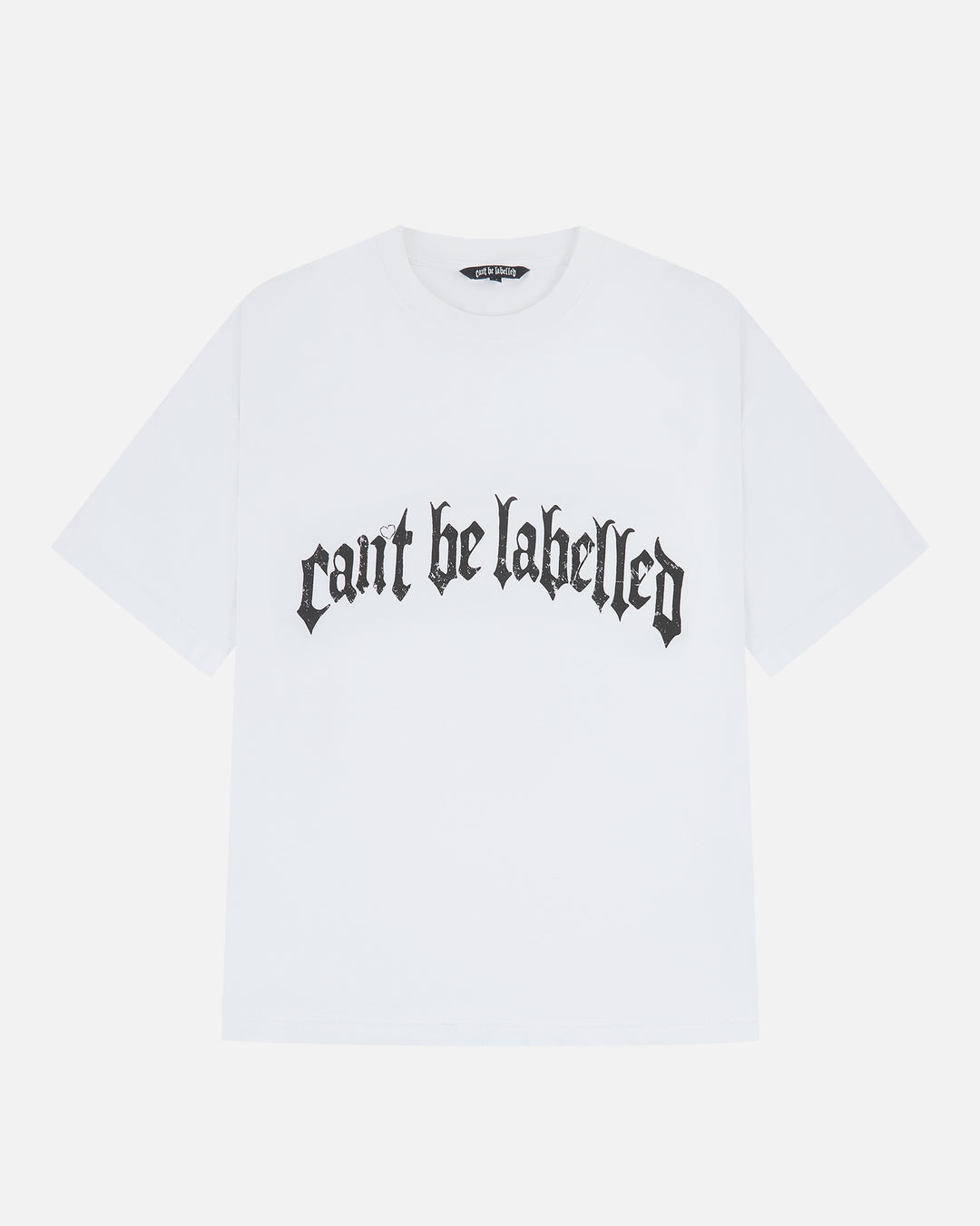 CAN'T BE LABELLED T-Shirt Flat White Black Print — Portuguese cotton, boxy oversized fit, British luxury streetwear