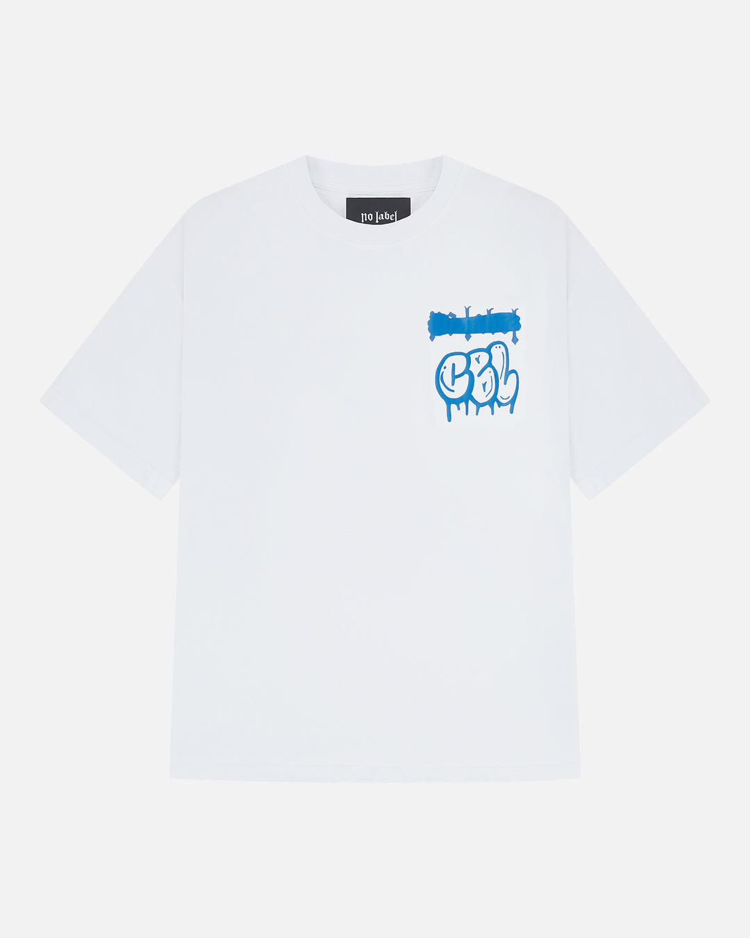 CAN'T BE LABELLED Graffiti T-Shirt White Blue — Portuguese cotton, oversized fit, street art graphic