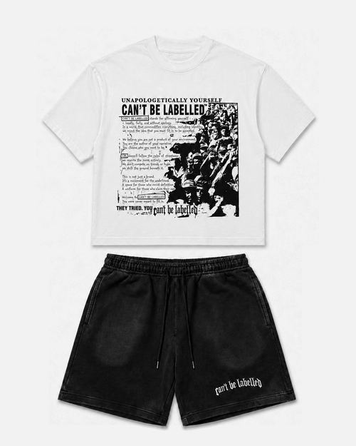 STATEMENT TEE & SHORTS SET — FLAT WHITE