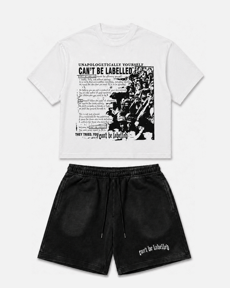STATEMENT TEE & SHORTS SET — FLAT WHITE