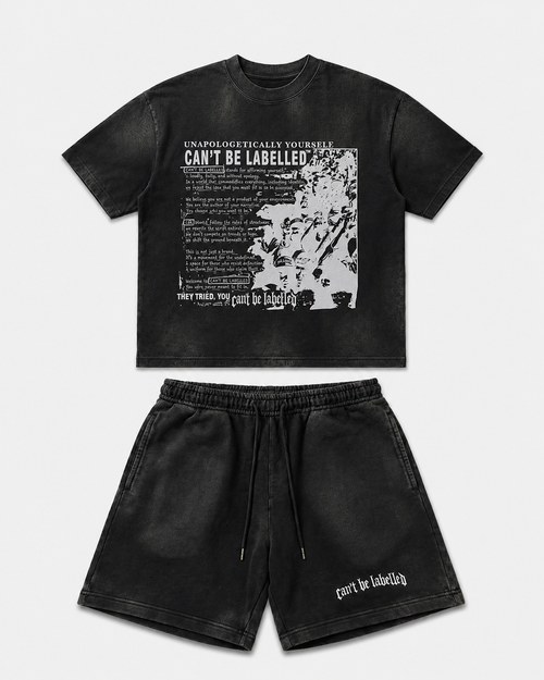 STATEMENT TEE & SHORTS SET — VINTAGE BLACK