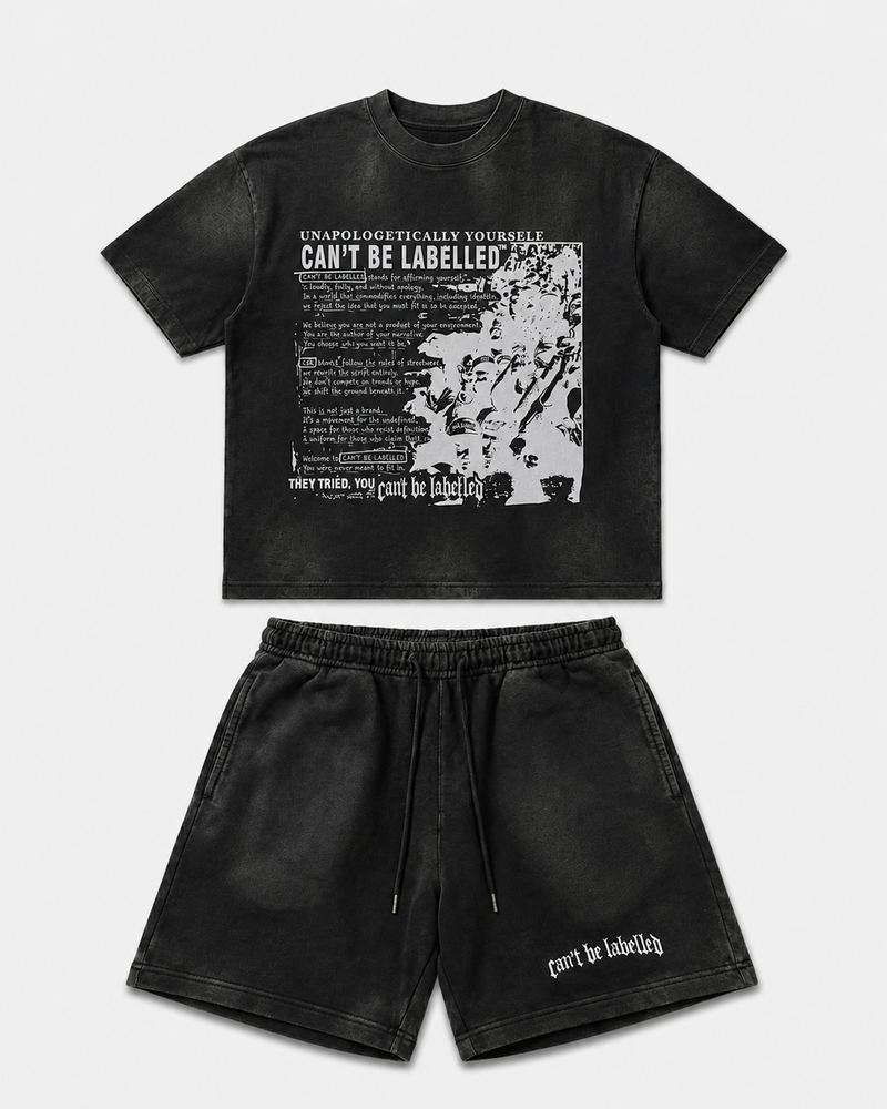 STATEMENT TEE & SHORTS SET — VINTAGE BLACK