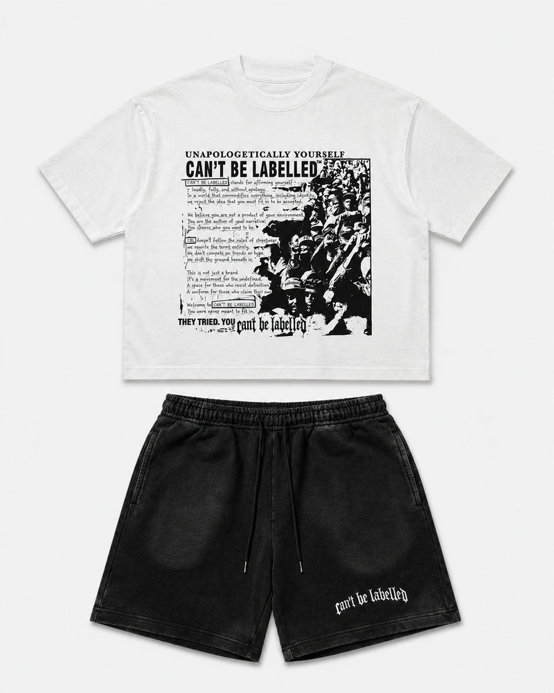 STATEMENT TEE & SHORTS SET — FLAT WHITE