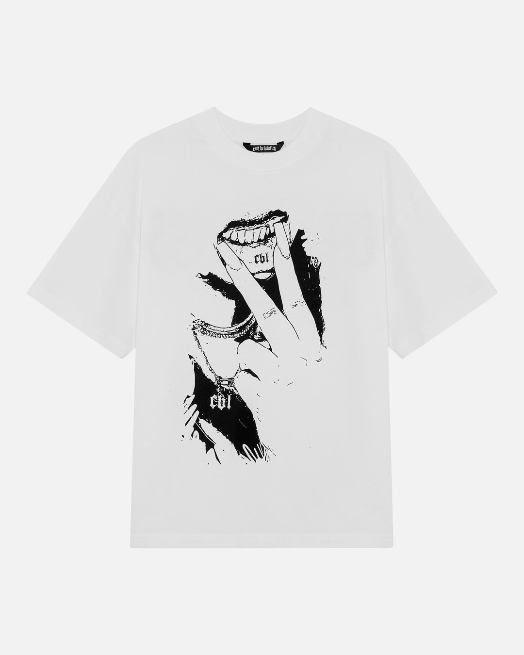 CAN'T BE LABELLED Heartless T-Shirt Flat White — premium cotton, oversized fit, British luxury streetwear