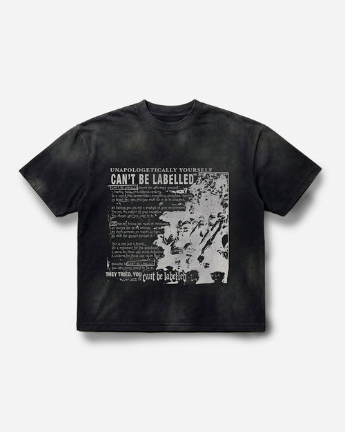CAN'T BE LABELLED Statement Tee Vintage Black — 260gsm heavyweight cotton, vintage wash, British luxury streetwear
